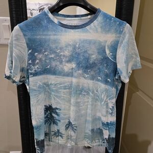 Guess Men's Blue Tropical Short Sleeve Tee